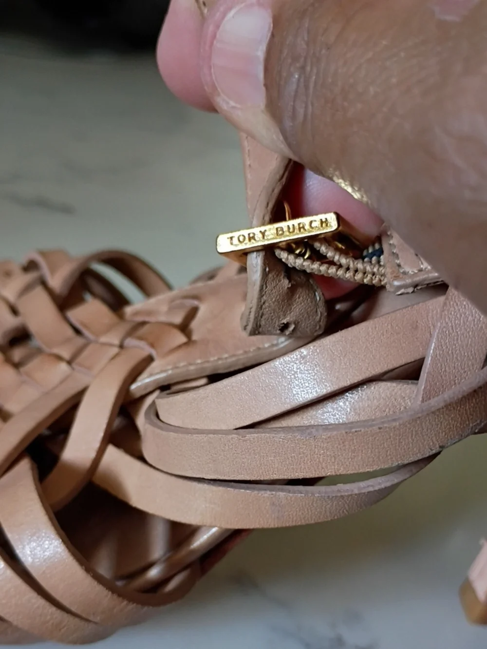 Tory Burch Woven Tan Leather HEELS